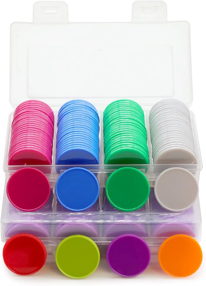 Set of 100 Opaque Plastic Learning Counters Mini Poker Chips Game Tokens with Storage Box (Red, 1 Inch)
