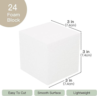 Crafare 3x3x3 Inch 24Pack Craft Foam Square Polystyrene Square Cubes for Arts Projects Sculptures Floral Arrangements Modeling and Centerpieces
