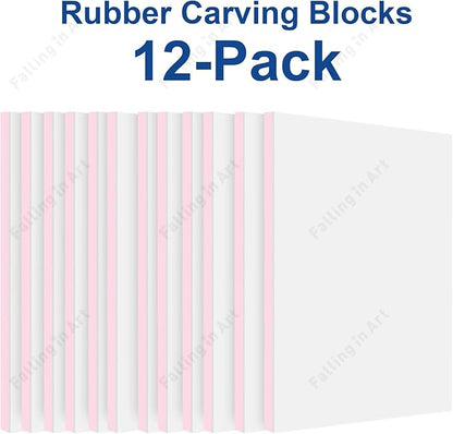 Falling in Art 12 Pack Rubber Carving Block, 4" x 6" Easy Cut Lino Blocks, Soft Linoleum Block for Printmaking, Stamps, Crafts