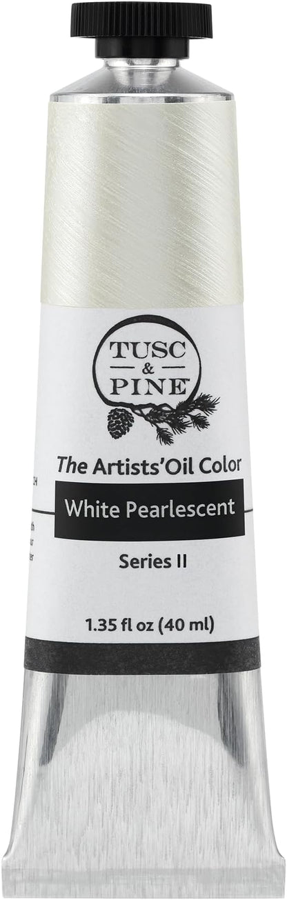 Tusc & Pine Artist Oil Paint - White Pearlescent, 40 ml, Non-Yellowing, Rich & Creamy Consistency, Maximum Pigment Load, Small Batch Milled Oil Paints Made in the USA for Professional Artists