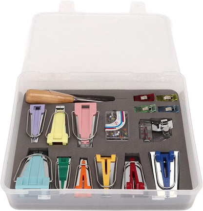 Asixxsix Bias Tape Maker Kit, 9 Sizes Bias Tape Maker with 4Pcs Sewing Clips, Awl, Snap on Binding Foot, Ball Point Pins, Bias Tape Maker Machine for Fabric Sewing and Quilting