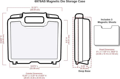 ArtBin 6978AB Magnetic Die Storage Case with 3 Magnetic Die Sheets, Portable Paper Craft & Die Organizer with Handle, Translucent