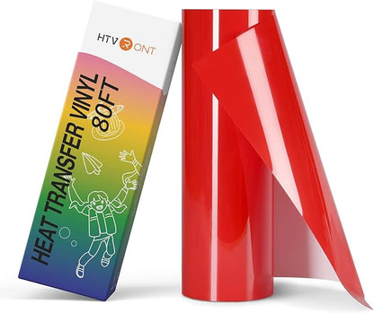 HTVRONT Heat Tranfer Vinyl Roll - 12” x 80ft Red HTV Vinyl for T Shirts, Iron on Vinyl Compatible with Cricut Cutting Machine - Easy to Use for Personalized Gifts (Red)