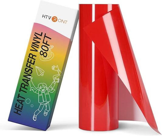 HTVRONT Heat Tranfer Vinyl Roll - 12” x 80ft Red HTV Vinyl for T Shirts, Iron on Vinyl Compatible with Cricut Cutting Machine - Easy to Use for Personalized Gifts (Red)
