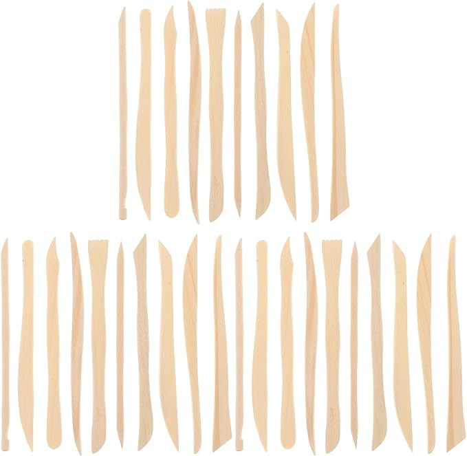VILLCASE 30pcs Wooden Clay Carving Modeling Tools Kit, Double-Ended Clay Sculpture Tools, Polymer Pottery Dough Modeling Ceramic Tools for Cutting Shaping