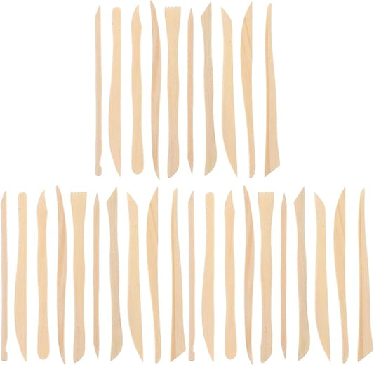 VILLCASE 30pcs Wooden Clay Carving Modeling Tools Kit, Double-Ended Clay Sculpture Tools, Polymer Pottery Dough Modeling Ceramic Tools for Cutting Shaping