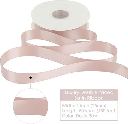 HUIHUANG Dusty Rose Satin Ribbon 1 inch x 50 Yards Double-Faced Polyester Dusty Rose Pink Ribbon for Gift Wrapping, Wedding Invitations, Hair, Bows Making, Floral Arrangement, Holiday Decor