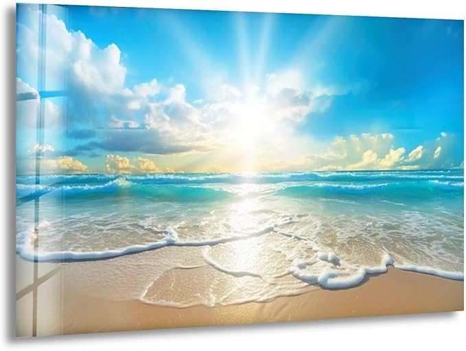My Photostation.com 43Wx27H'' Beautiful Sunset & Ocean Glass Wall ArtTempered Glass Printing Wall Decor Large Wall Art Wall Hangings
