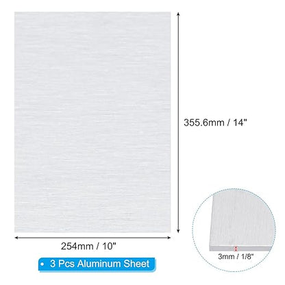 PATIKIL 6061 T651 Aluminum Sheet Metal 14 x 10 x 1/8(0.125") Inch 3Pcs Flat Plain Aluminum Plate Covered Stock with Protective Film, Heat Rectangle 3MM for Lndustry Crafting