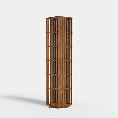 YOWOS Rotating Bookshelf Tower, 360 Display Spinning Bookcase, Bamboo Bookshelf Floor Standing Storage Rack, Wood Narrow Book Shelf Organizer for Kids&Adults, Walnut 6 Tier