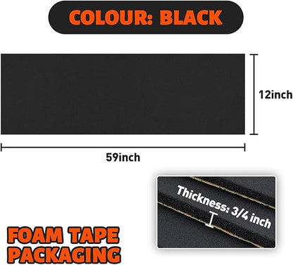 3/4''T x 12''W x 59''L Neoprene Sponge Foam Rubber Sheet Roll with Self-Adhesive Easy Cut DIY Adhesive Padding Perfect Cosplay Multi-Function Soundproof, Black
