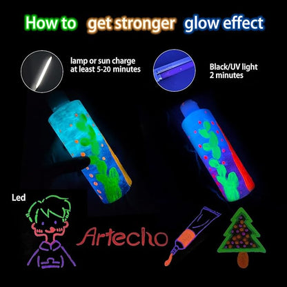 Artecho Glow in the Dark Paint, Neon Neutral Paint (120ml / 4.05oz) Tubes, Art Craft Paints for Canvas, Rock, Stone, Wood, Fabric, Art Supplies