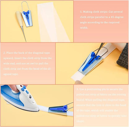Funstreet Comprehensive Bias Tape Maker Kit, Fabric Tape Tools Sewing Machine Presser Foot, Sewing Clips Ball Point Pins, Awl for Fabric Sewing/Quilting