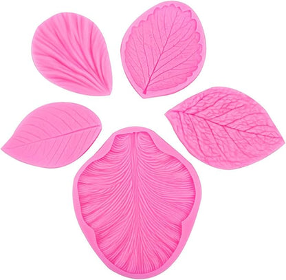 Flower Silicone Veiner Mold Set, Fondant Flower Veining Mold Tulip Orchid Molds Sugar Gum Paste Molds Cake Decoration Tool for Tulips Hibiscus Rose Leaf