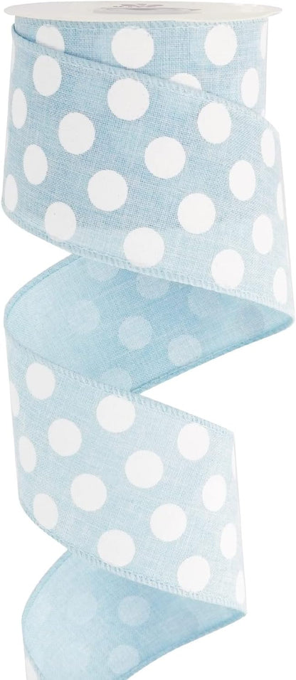 MEEDEE Blue Burlap Ribbon 2.5 Inch with White Polka Dot Blue White Wired Ribbon for Baby Boy Wreaths and Showers, 10 Yards