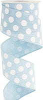 MEEDEE Blue Burlap Ribbon 2.5 Inch with White Polka Dot Blue White Wired Ribbon for Baby Boy Wreaths and Showers, 10 Yards