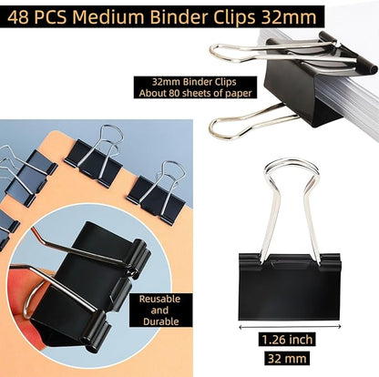 48 PCS Medium Binder Clips, 1-1/4 inch 32mm Binder Clips, Paper Clamps Medium Size for Office, Home, School, Document Organizing (1.25 inch)