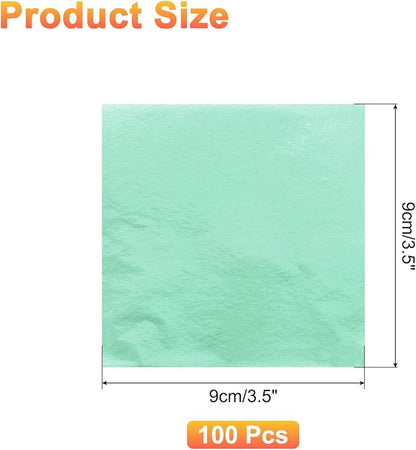 uxcell 100pcs Leaf Sheets, 3.5" x 3.5" Foil Sheets Paper Sheets for DIY Crafts Painting Nails Resin Furniture Decoration(Light Cyan)