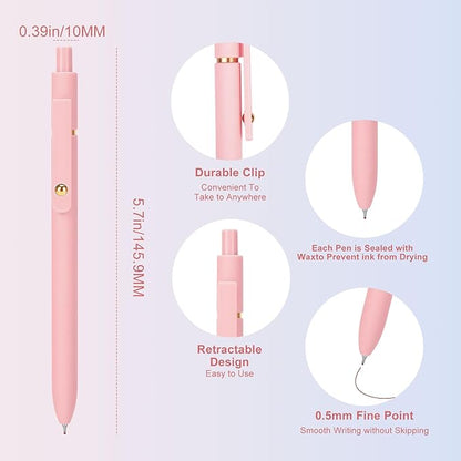 Ddaowanx Colored Gel Pens, 0.5mm Fine Point Retractable,Colorful Pens for Journaling,School Supplies, Gifts for Nurse and Teens, Stockings Stuffers for Women(6Pcs-Aesthetic Colors)