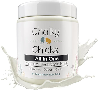 Chalky Chicks All-in-One Chalk Paint for Furniture or Cabinet - 8 Fl Oz - Matte Finish Salt Flats (Off White) for Metal, Wood Furniture Paint - No Sanding All-in-One for Home Decor & Crafts, USA Made