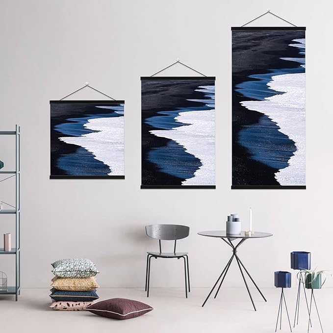 Ywlake Magnetic Poster Hanger, 36x48 36x24 36x12 Poster Frame Wood Wooden Magnet Print Posters Dowel Scroll Hanger Hangers Hanging Kit for Walls Map Canvas Artwork (Black, 36")