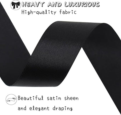 Black Solid Satin Ribbon 1 Inch 25 Yards Solid Polyester Fabric Ribbon for Gift Wrapping Wedding Christmas Baby Shower Birthday Party Decoration Handmade Immortal Flower Craft