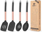 Pack of 4 Silicone Cooking Utensils Set, Non Stick Large Solid Spatulas, Heat Resistant Rose Gold Black Slotted Spoons, Ideal BPA Free Kitchen Turners for Frying, Mixing,Serving,Draining,Turning