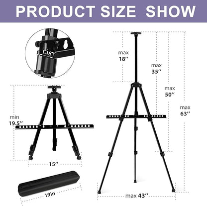 AROIC 6 Pack Painting Display Easel Stand Portable Adjustable Metal Tripod Artist Canvases Height from20to66Inch Extra Sturdy forTable-Top/Floor Painting, Drawingand Displaying,Black with 6StorageBag