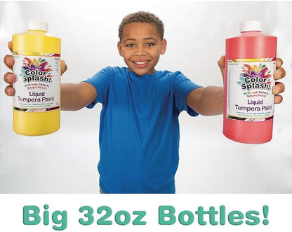 S&S Worldwide Color Splash! Liquid Tempera Bulk Paint, Set of 12 in 11 Bright Colors, 32-oz Easy-Pour Bottles, Great for Arts & Crafts, School, Classroom, Poster Paint, For Kids & Adults, Non-Toxic.