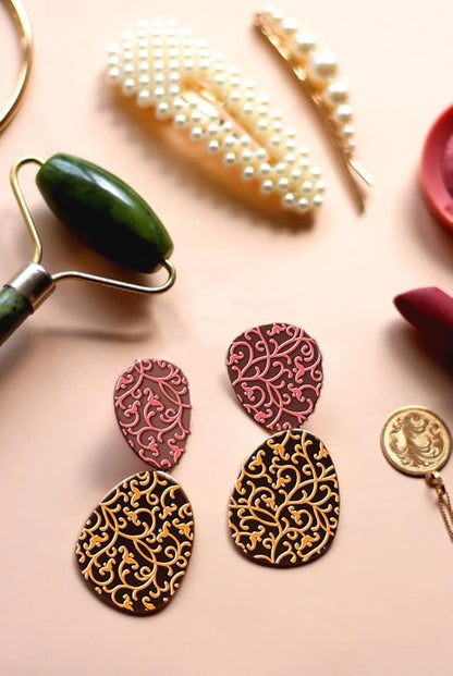 Arbuya Swirls Polymer Clay Texture Mat for Earrings Jewelry Making, Filigree Flowers Clay Texture Sheets for Polymer Clay Projects Floral Stamps for Clay Earrings Tools