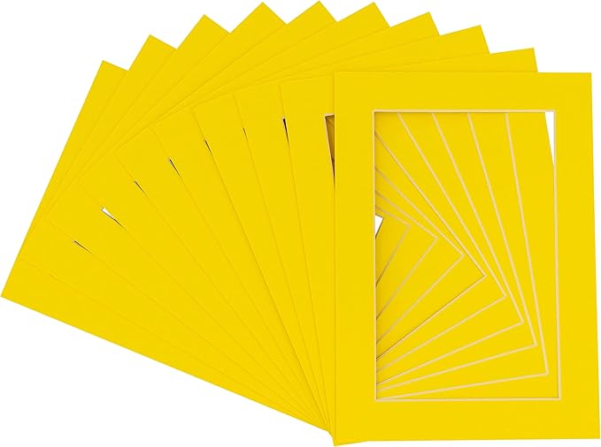 Pack of TEN 8.5x11 Mats Bevel Cut for 7x9 Photos - Acid Free Yellow Precut Matboards For Pictures, Photos, Framing - 4-ply Thickness