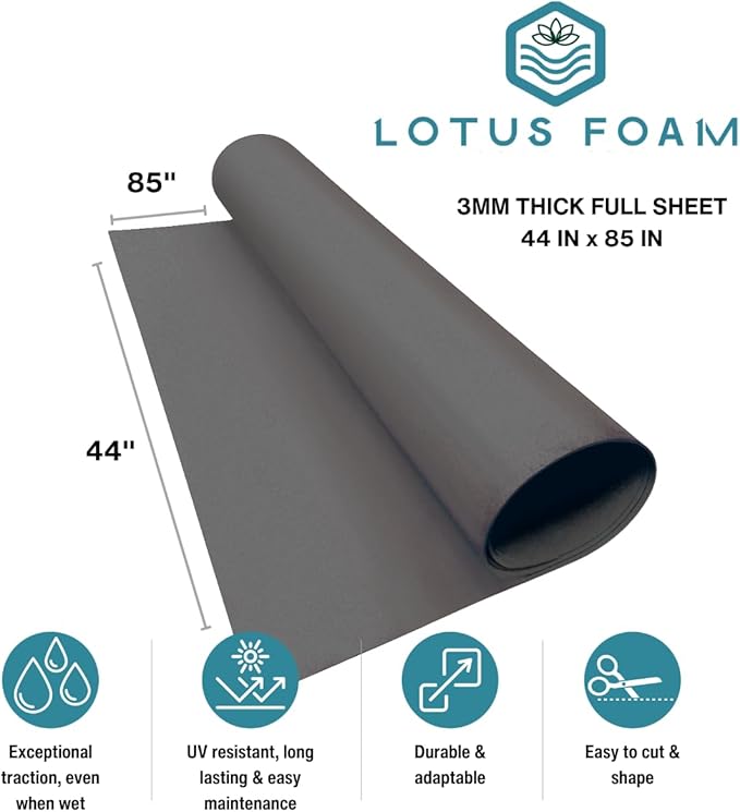 LotusFoam Large 3mm EVA Foam Sheet - 44"x 85" High Density Foam 130 kg/m3 for Cosplay, Costumes, Crafts, Flooring, Outdoor Use - 35 Colors (Shark Grey) - Shark Grey