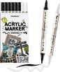 TRANSON 6 Black and 2 White Paint Markers Bold and Brush Dual-tip Acrylic Paint Marker for Rock Glass Canvas Wood Leather Ceramic DIY Painting