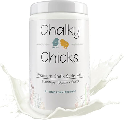Chalky Chicks All-in-One Chalk Paint for Furniture or Cabinet - 32 Fl Oz - Matte Finish Buttermilk (White) for Metal, Wood Furniture Paint - No Sanding All-in-One for Home Decor & Crafts, USA Made