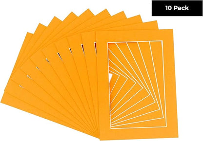 Pack of TEN 8.5x11 Mats Bevel Cut for 7x9 Photos - Acid Free Orange Precut Matboards For Pictures, Photos, Framing - 4-ply Thickness