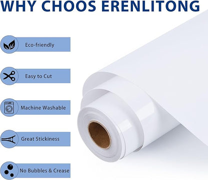 RENLITONG White Iron on Vinyl 12Inch by 20ft Roll HTV Heat Transfer Vinyl for T-Shirt HTV Rolls for All Cutter Machine - Easy to Cut & Weed for Heat Transfer Design