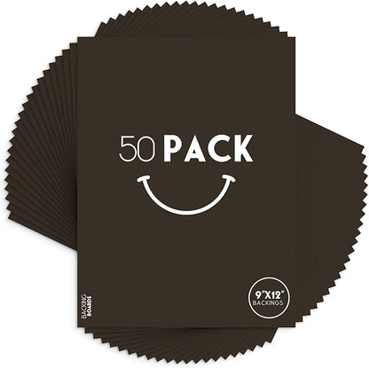 Golden State Art, 9x12 Uncut Photo Mat Matboard - Black Uncut Mats for DIY Projects, Presentation Boards, Art Crafts, Prints (50 Pack)