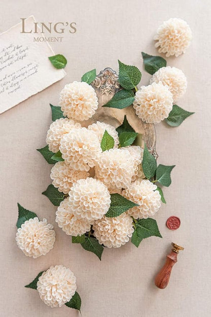 Ling's moment Cream Dahlia Foam Artificial Flowers Real Touch Faux Fake Flower for Home Decor Graduation Baby Shower Decorations Outdoors Party Favors Wedding Gifts Centerpieces Arrangements 25pcs