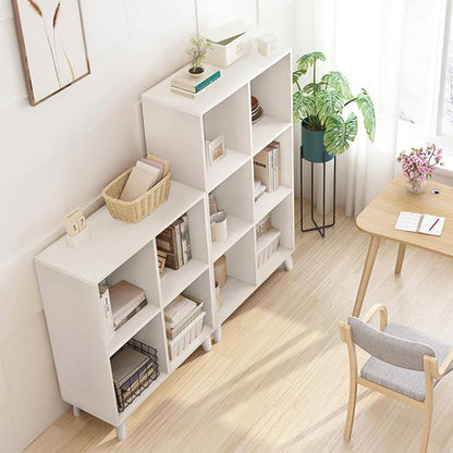 IOTXY Open Cube Low Bookcase - 3-Tier Freestanding Storage Display Cabinet Organizer with Legs for Home Office, 8-Cubes Open Shelf Short Bookshelf, White