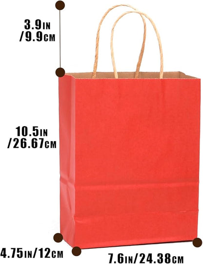 qiqee 32-Packs Red Paper Gift Bags with Handles Bulk 7.6"x4.75"x10.5" Medium Size Gift Bags Multiple Uses