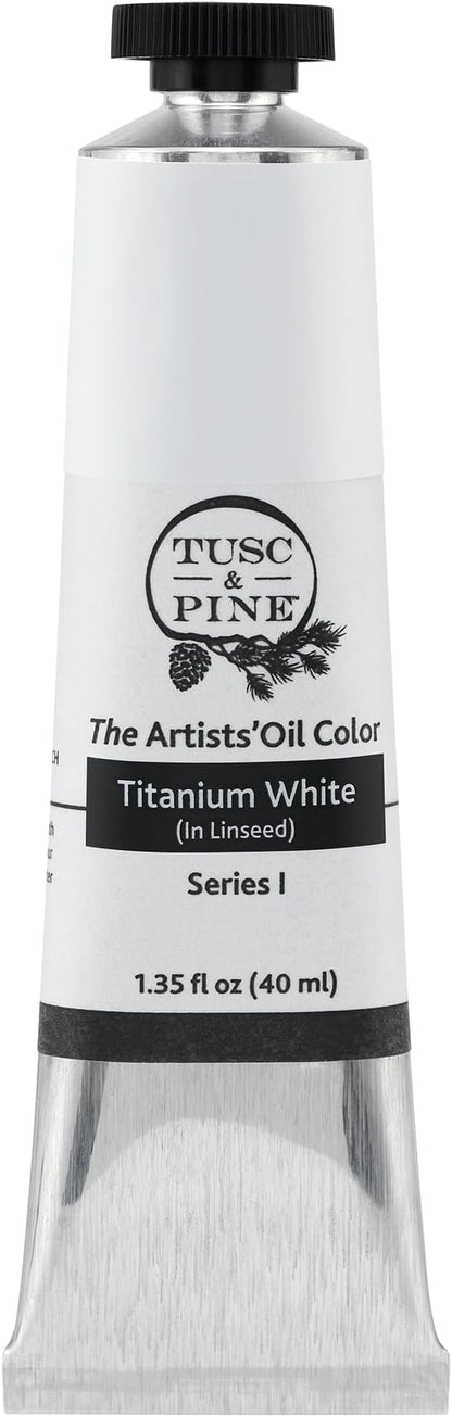 Tusc & Pine Artist Oil Paint - Titanium White (In Linseed), 40ml, Non-Yellowing, Rich & Creamy Consistency, Maximum Pigment Load, Small Batch Milled Oil Paints Made in the USA for Professional Artists