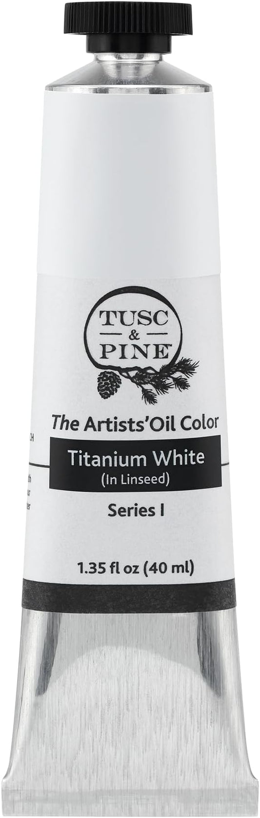 Tusc & Pine Artist Oil Paint - Titanium White (In Linseed), 40ml, Non-Yellowing, Rich & Creamy Consistency, Maximum Pigment Load, Small Batch Milled Oil Paints Made in the USA for Professional Artists