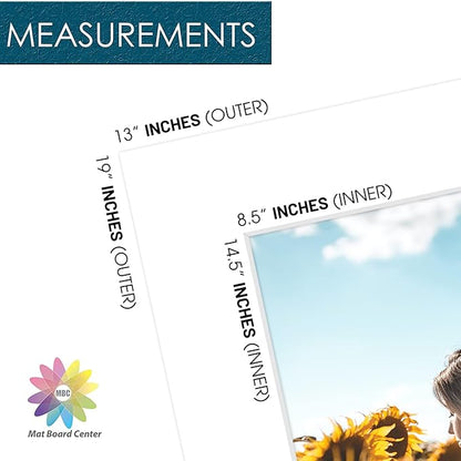 Mat Board Center, Pack of 10, 13x19 for 9x15 White Photo Picture Mats - Acid Free, 4-ply Thickness, White Core - for Pictures, Photos, Framing