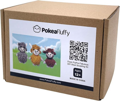 Needle Felting Kit, 3 Pcs Highland Cow Wool Needle Felting Kit for Beginners & Adult, Animal Doll Making Set with Video Instruction, Craft Party Supplies, Tools & Foam Pad, DIY Birthday Gift