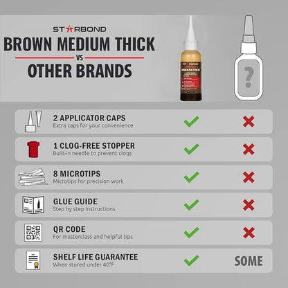 STARBOND 2 oz. Dark Brown Medium-Thick CA Glue (Premium Cyanoacrylate Super Glue) Knot Filler 500 CPS Viscosity for Woodworking, Woodturning, Carpentry, Guitar, RC Hobby