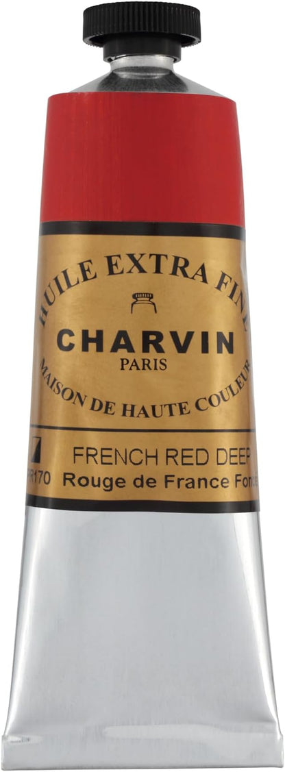 Charvin Extra Fine Oil Paint, French Red Deep 60 ml - Triple-Milled, Rich Texture, Poppy Oil-Based, Light-Fast, Handmade, Archival Quality