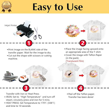TransOurDream Upgraded Iron on Heat Transfer Paper for T Shirts (30 Sheets, 8.5x11") Iron on Transfers for Light Fabric Printable Heat Transfer Vinyl for Inkjet Printer (L2-30)