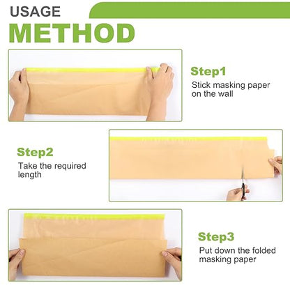 12Inchx50Feet Pre-Taped Masking Paper Roll - Heavy Painters Paper with Adhesive, Tear-Resistant for Auto Body, Wall Painting, Floor Protection, Furniture&DIY Projects(6 Roll) (6, 12inch*50feet)