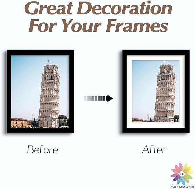 MBC Mat Board Center, 5 Pack 8x10 for 7x9 White Picture Mats Frame Mattes, Bevel Cut, Acid Free, 4-ply Thickness