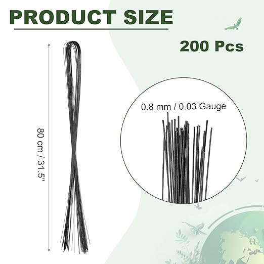 PATIKIL 32 Inch 22 Gauge Floral Stem Wire, 5 Pack/200 Pieces Bouquet Stem Paper Wrapped for DIY Crafts Flower Arrangements, Black